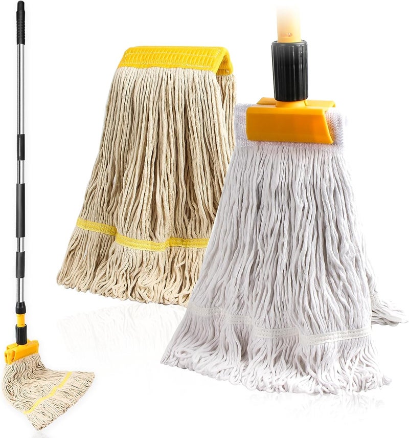 Hakfhsd 2 Pack 20oz Heavy Duty Commercial Industrial Cotton Mop Replacements Head with Long Handle, Loop-End String Wet Mop Refills, Applies to Garage, Workshop and Warehouse Floor Cleaning - Image 1